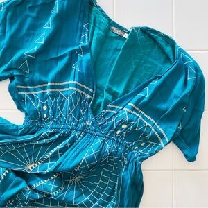 Earthbound Trading Co - Teal Geometric Patterned Maxi Dress